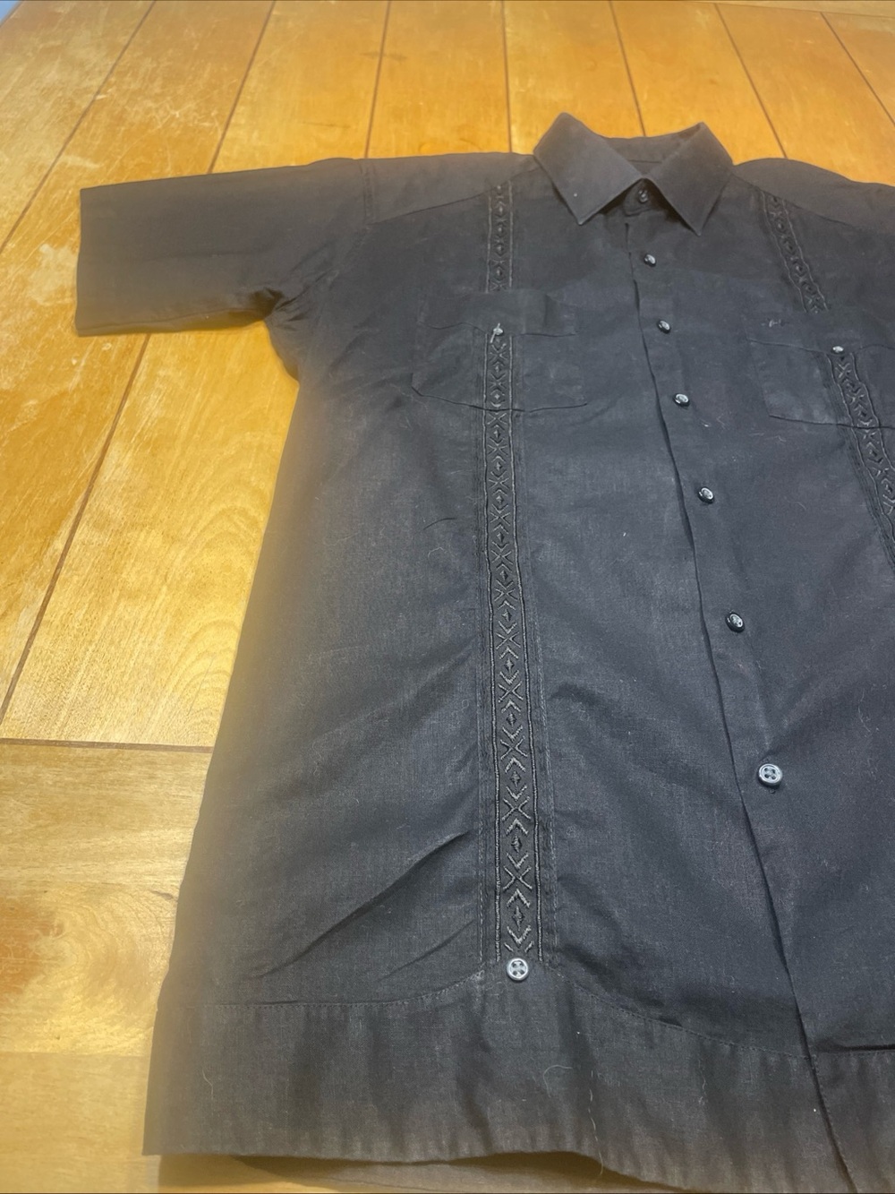 Texas Standard Black Guayabera Short-Sleeve Embroidered Button Up Shirt Large